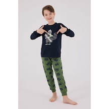 Rolypoly Erkek Çocuk Snowboard Baskılı Uzun Kol Pijama Takım Lacivert