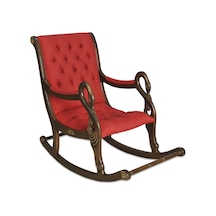 Asedia Vintage Kuğu Ceviz Kırmzı El Oyması Ahşap Sallanan Sandalye Dinlenme Koltuğu