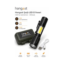 Şarjlı Led El Feneri 2500 Lumens Cob Yan Aydınlatmalı 5w Usb Şarjlı Güçlü Taşınabilir Kamp Av Feneri Siyah