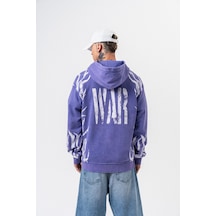 Respire Erkek War Baskılı Yıkamalı Kapüşonlu Oversize Hoodie Mor