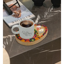 Kişiye Özel Meyveler Tasarımlı Doğal Ahşap Tabaklı Türk Kahvesi F