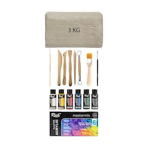 Beyaz Seramik Hamuru 3 Kg Master Mix Akrilik Set Ana Renkler 6lı 60cc Ebeşuar Seti Seramik Seti