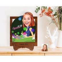 Kişiye Özel En Iyi Öğretmen Karikatürlü Ahşap Standlı 3D Biblo-2