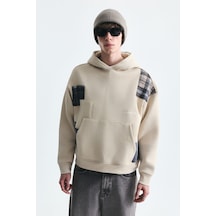 Vamos Boxy Fit Yama Detaylı Sweatshirt Bej