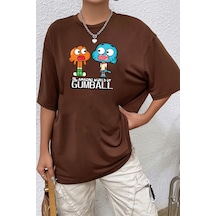 Unisex Gumball Baskılı T-shirt Kahverengi