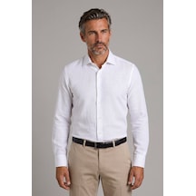 Bisse Beyaz Regular Fit Pamuk Keten Cepli Doğal Gömlek Gmktn1kc224012 D01