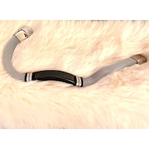 Silver-siyah Hasır Hafif Kordonlu Çelik Bileklik 22 Cm Gümüş - Siyah