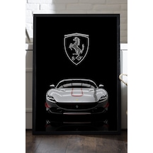 Ferrari Roma Siyah Ahşap Çerçeveli Poster, Dekoratif Araba Duvar Tablosu