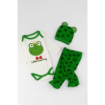 Yalın Bebek Giyim Unisex Bebek 3'lü Takım: %100 Pamuk Penye Kumaş Zıbın Takımı - Yeşil
