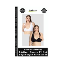Carlburn Hamile Emzirme Büstiyeri Sporcu 2'li Set Beyaz-siyah Yarım Atlet Rahat İç Giyim Kalın Askılı Renkli