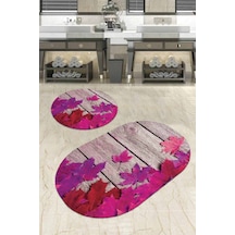 Fuşya Çınar 3d Banyo Halısı Klozet Oval Paspas Seti Bs068n11