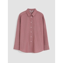 Lcw Modest Bordo Çizgili Poplin Kadın Gömlek