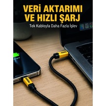 3'ü 1 Arada Usb Şarj Kablosu 240w Hızlı Şarj Ve Veri Aktarım Kablosu Siyah