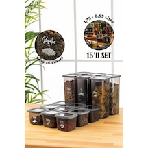 Vienev Serigrafi Etiketli Foly Kare Erzak Saklama Kabı Antrasit 15'Li 9 x (0.55 L) 6 x (1.75 L) Antrasit