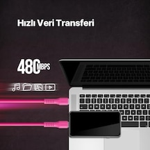 Usb-c - Usb-c 120cm 60w Pd/qc Hızlı Şarj/data Kablosu Neon 2dk59n Neon Pembe