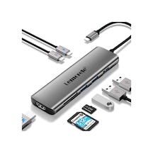 Lemorele Tc38 8 İn 1 Type-c Hub Çoklayıcı - 4k Hdmı Görüntü, 100w Pd Hızlı Şarj, 3x Usb 3.0, Sd/tf Kart Okuyucu Adaptör