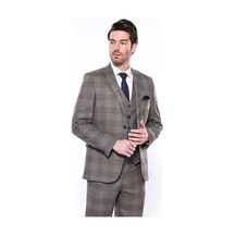 Wessi Kare Desenli Slim Fit Kahverengi Erkek Ceket 001