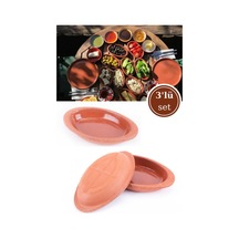 Elizi Çömlekleri 3 Lü Mini Oval Sırlı Kase, Çok Amaçlı Toprak Surum Servis Kase 3 Adet Sırlı