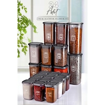 KitchenLife 24'lü Etiketli Modernity Kare Erzak Saklama Kabı Seti 1750ml X6 - 1200ml X6 - 450ml X12 Baharatlık