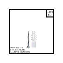 Dübel-vida Seti, Beyaz Dübel 8 Mm, 4,0x35 Yhb Sunta Vidası, 10 Adet