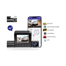 S58 4g Sim Kartlı Ticari Yönetmelik Uyumlu 4k 3 Kameralı Araç Kamerası - Sos Butonlu