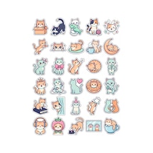 30 Adet Sevimli Kedi Sticker Seti - Laptop Defter Ajanda İçin Çok Renkli