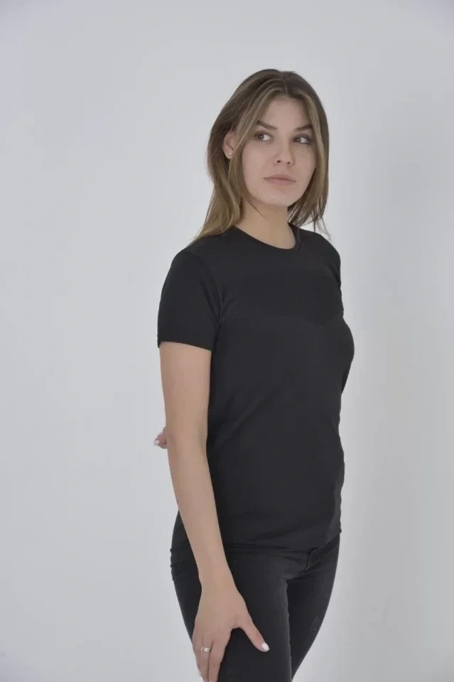 Bet's Gögüs Fileli Slim Fit T-shirt - Siyah Siyah