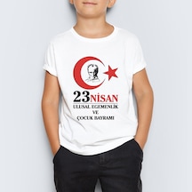 23 Nisan Atatürk Baskılı Unisex Çocuk Tişört T-Shirt Mr-07 Beyaz