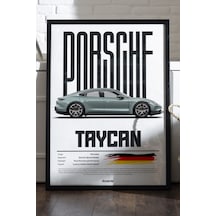 Porsche Taycan Araba Siyah Ahşap Çerçeveli Poster, Dekoratif Duvar Tablosu