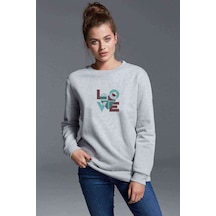 Lo Ve Green Baskılı Gri Kadın Sweatshirt