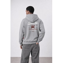 Respire Erkek Served Cold Baskılı Oversize Hoodie Melanj Gri Melanj