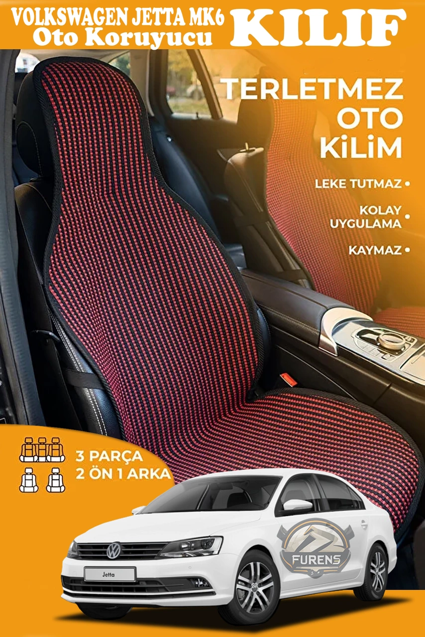 Volkswagen Jetta Mk6 Uyumlu Kırmızı Prestij Serisi Dokuma Kumaş Oto Koltuk Kılıfı Ön Tam Arka Alt