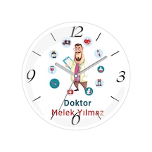 Kişiye Özel Erkek Doktor Çap 30 Bombeli Gerçek Cam Duvar Saati Siyah