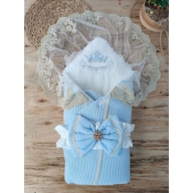 Yenidoğan Tericotton Örgülü Trilüx Bebek Battaniyesi Kundak Mavi Mavi