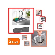 Esnek Musluk Lavabo Su Tutucu Matı + 10 Adet Yapışkanlı Banyo Gider Koruyucu - 2li Set P9s1n5 Belirt Diğer