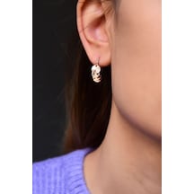 925 Ayar Gümüş Rose Kaplama Fırfırlı Pullu Kadın Küpe UVPS301065