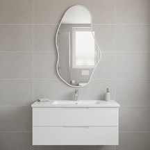 30x53 Cm Modern Asimetrik Duvar Aynası Organik Form Beyaz Çerçeveli Dekoratif Banyo Ve Salon Aynası Beyaz