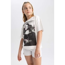 Defacto Kız Çocuk Mona Lisa Relax Fit Kısa Kollu Tişört A5233A823HSER136 Bej