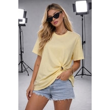 Ribana Kadın Bisiklet Yaka Kısa Kollu Gold Yan Toka Detaylı T-shirt 5035 Sarı