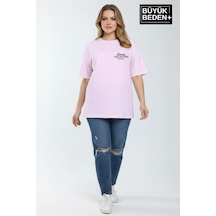 Superlife Kadın Büyük Beden Unified Collective Baskılı 3xl-6xl Bisiklet Yaka Tshırt Spr26btsk510-10 Pembe