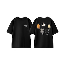 Thewert Tırmanan Kediler Tasarım Sırt Baskılı Pamuk Siyah Oversize T-shirt
