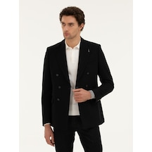 Cacharel Siyah Slim Fit Yün Karışımlı Kruvaze Ceket