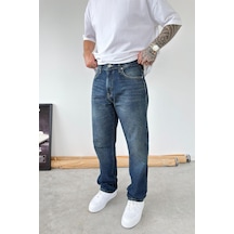 Eskitme Mavi Ters Dikiş Detay Baggy Pantolon
