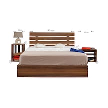 Pasifichome Huga Çift Kişilik Ahşap Karyola Komodin Takım Ceviz 140 Cm