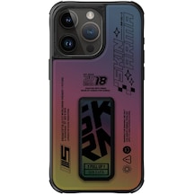 Apple Uyumlu iPhone 15 Pro Max Kılıf Skinarma Holografik Standlı Deri Görünümlü Kira Kobai Kapak Colorful