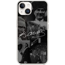 Apple Uyumlu iPhone 14 Plus- 15 Plus Kemal Atatürk İmza Baskılı Silikon Kılıf Renkli