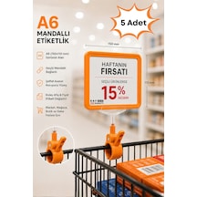5 Adet - A6 Fiyatlık Mandallı Etiketlik Sepet Raf Askılık Fiyat Etiketi Çerçeveli Market Mağaza Turuncu