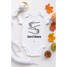 Tuğbababy Baby Unisex Sarıl Bana Desenli Organik Çıtçıtlı Body Kız Erkek Beyaz