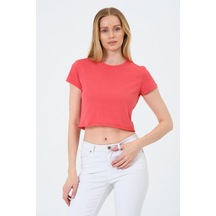 Kadın Kısa Kollu Oversize Crop Pembe