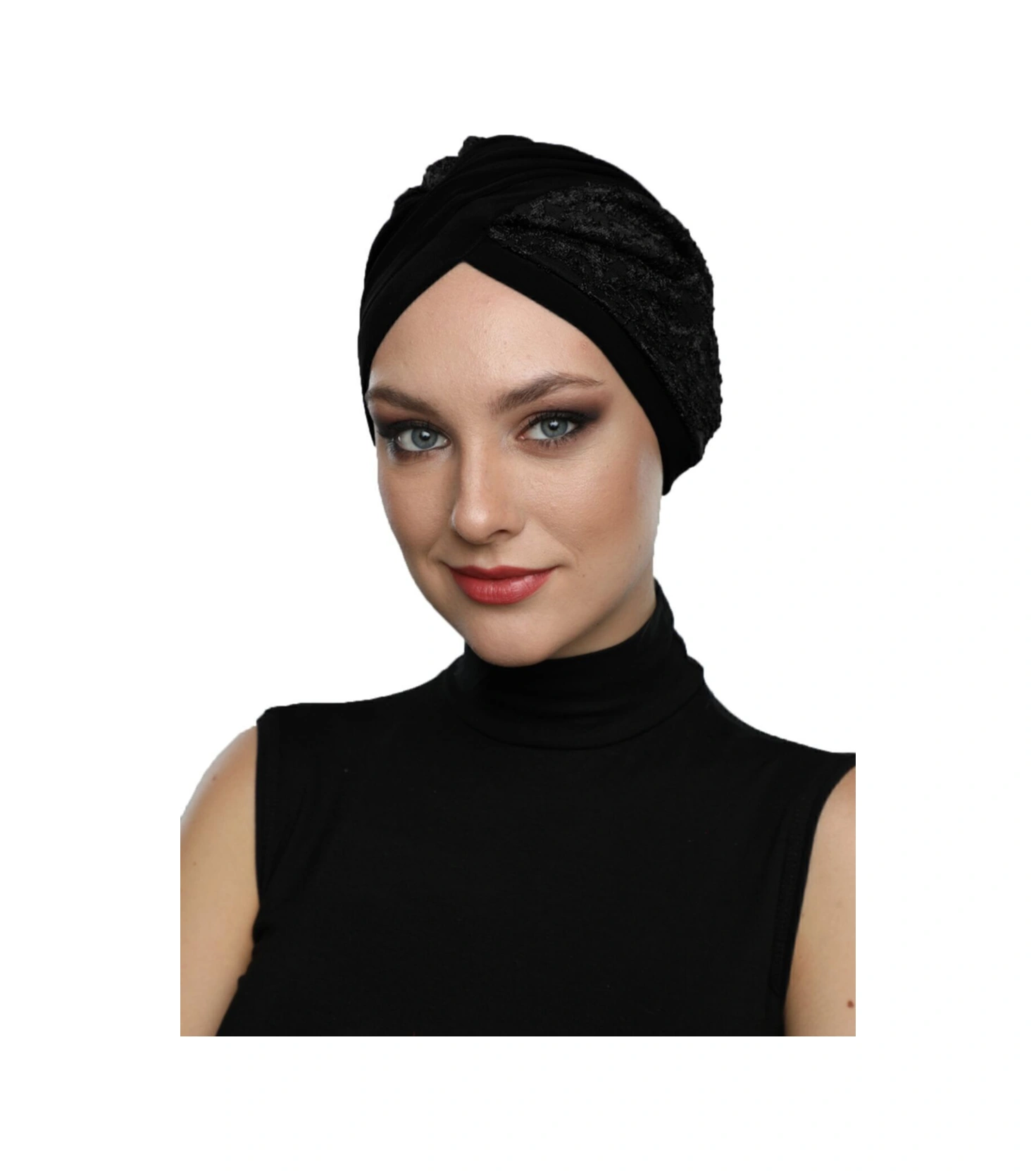 Çapraz Dantel Siyah Hazır Türban Tesettür Havuz Bonesi Siyah